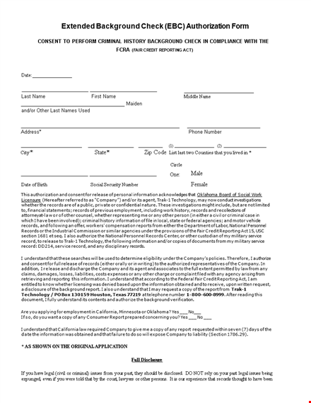 extended background check authorization form template