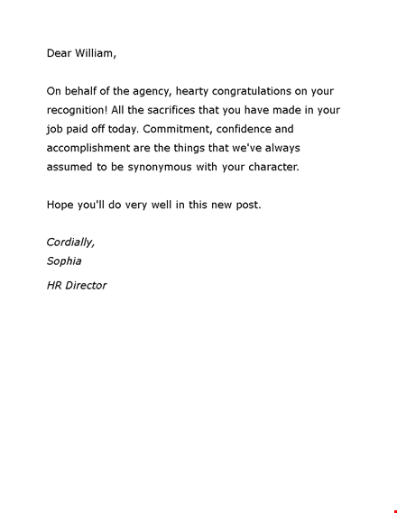 promotion letter on behalf of william hearty | agency template