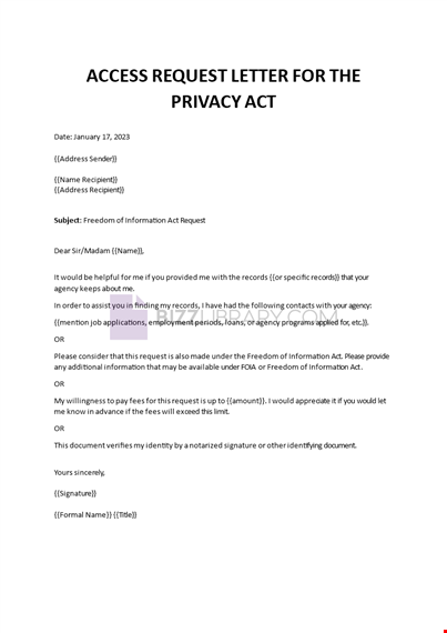 access request letter for privacy act template