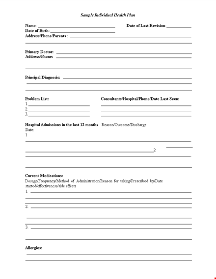 individual health care plan template | equipment, address, phone template