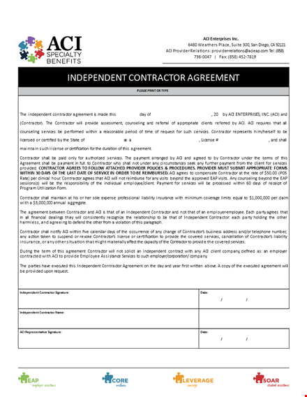 independent contractor agreement for services | contractor agreement template