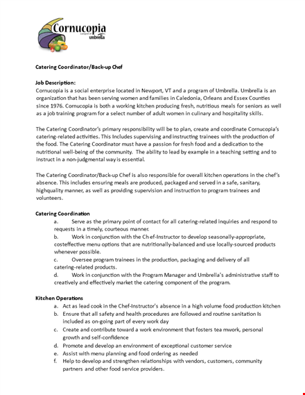 catering coordinator job description template