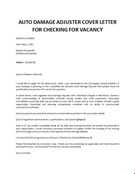 auto claim adjuster cover letter template