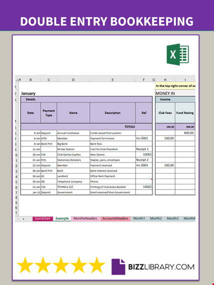 double entry bookkeeping excel spreadsheet free template