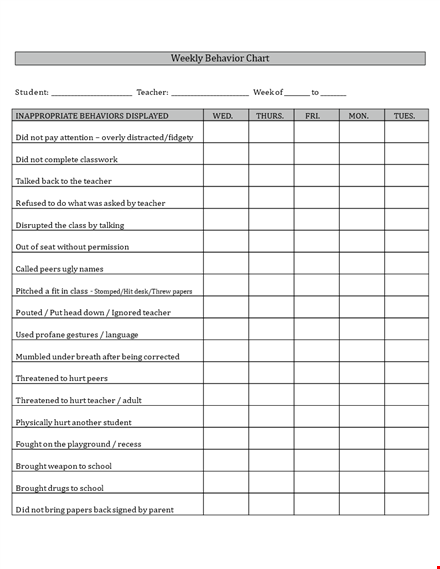 free weekly behavior chart template