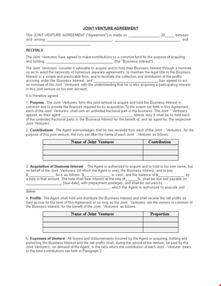 joint venture agreement template template