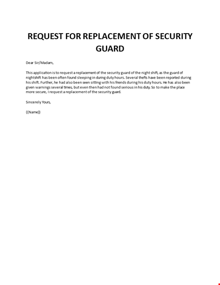 request for replacement of security guard template