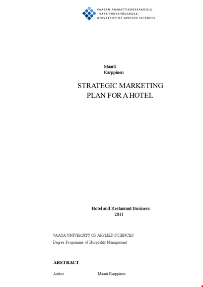 hotel strategic marketing plan template