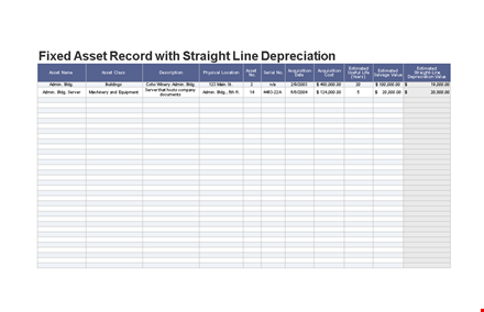 depreciation schedule template | manage assets with admin | estimated straight-line method template