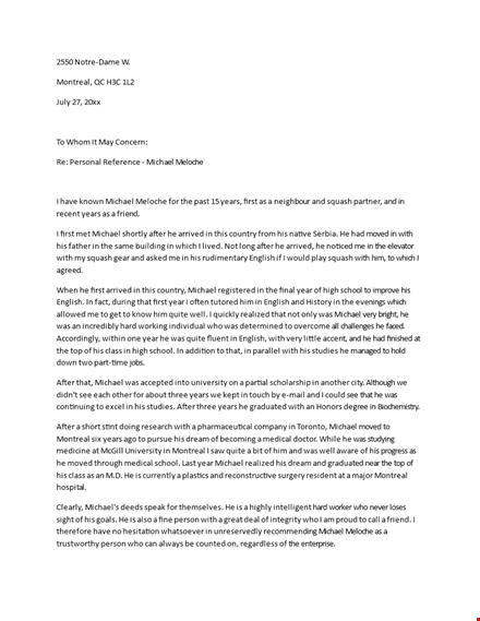 professional reference letter in english template