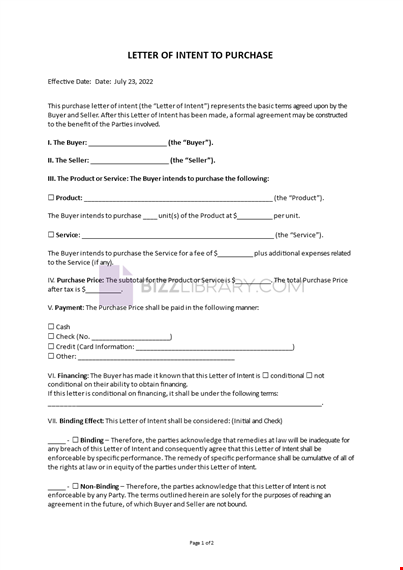 letter of intent to purchase template