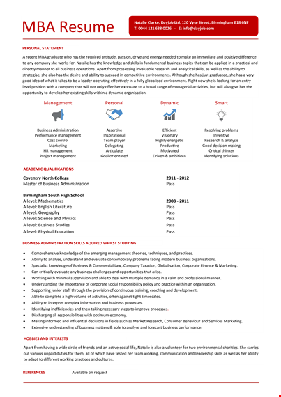 mba finance analyst resume template