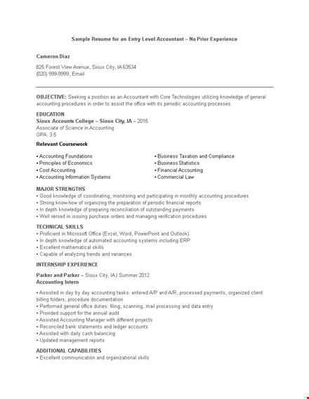 junior accountant resume no experience template