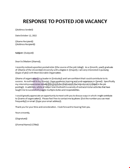 posted vacancy response cover letter template