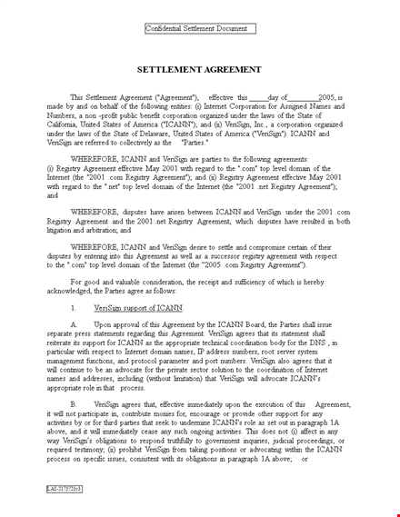verisign and icann settlement agreement: terms, conditions, and obligations template