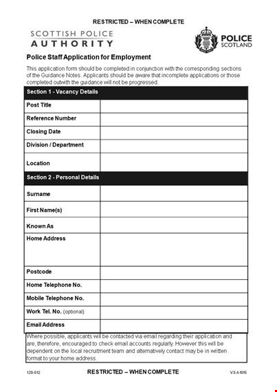 police staff application for employment template