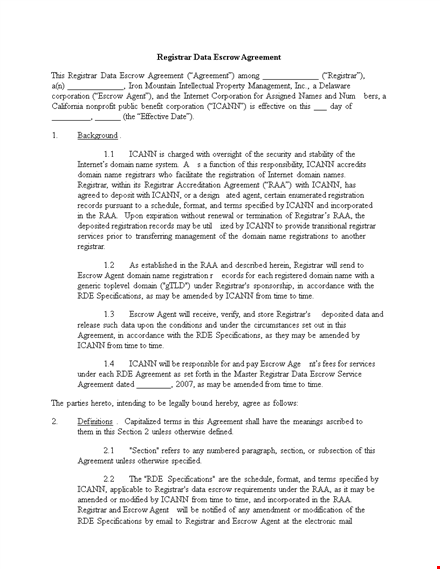 registrar data escrow agreement template