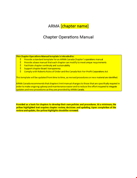instruction manual template for members, board, chapter, and president template