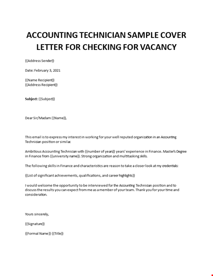 accounting technician cover letter no experience template