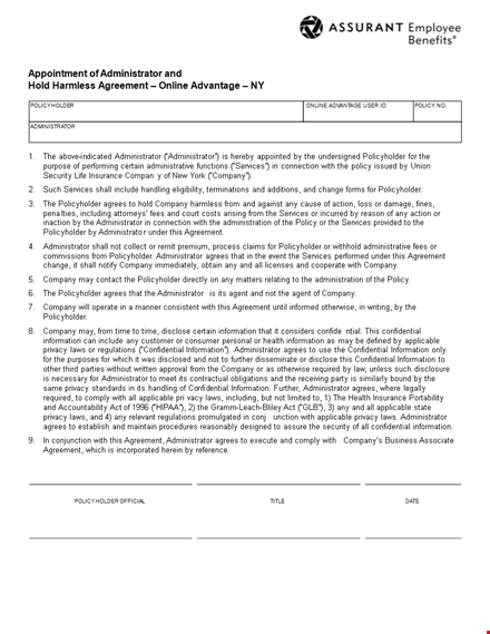 hold harmless agreement template