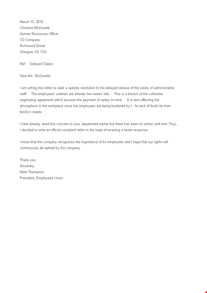 employee formal complaint letter sample template