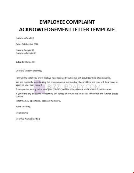 employee complaint acknowledgement letter template template