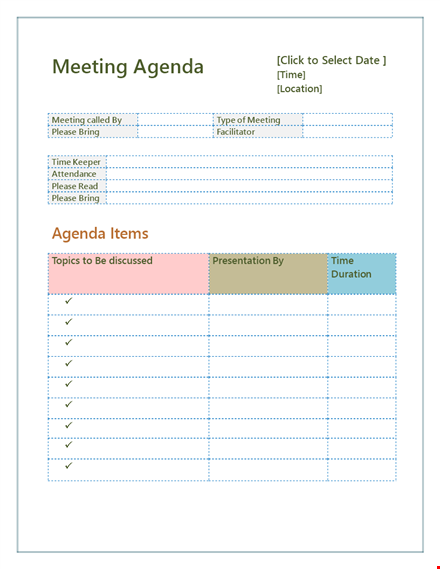 meeting agenda template - plan efficient meeting template