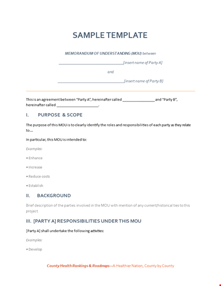 customizable memorandum of understanding template for your party template