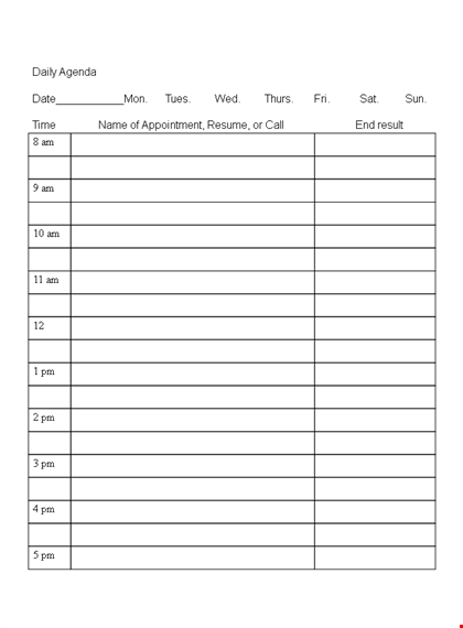 daily agenda planner template template