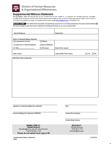 employee injury: complete witness statement form for accurate information template