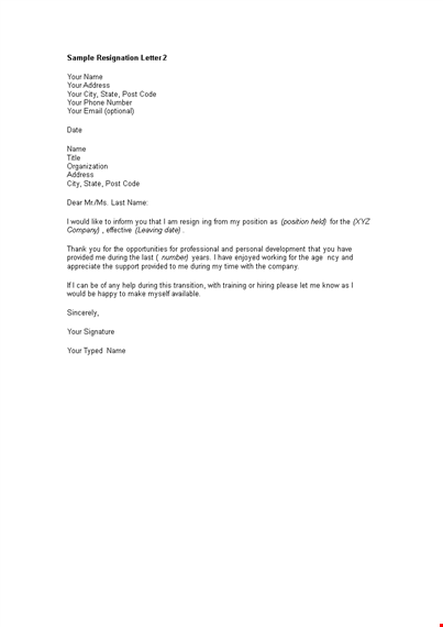 thank you letter for resignation example template