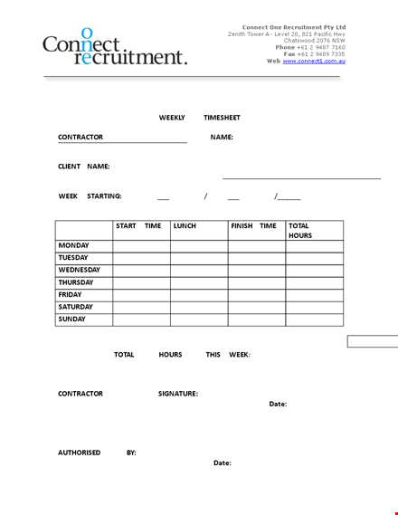 contractor weekly time sheet template template