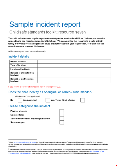 easy-to-use child incident report template | maintain standards template