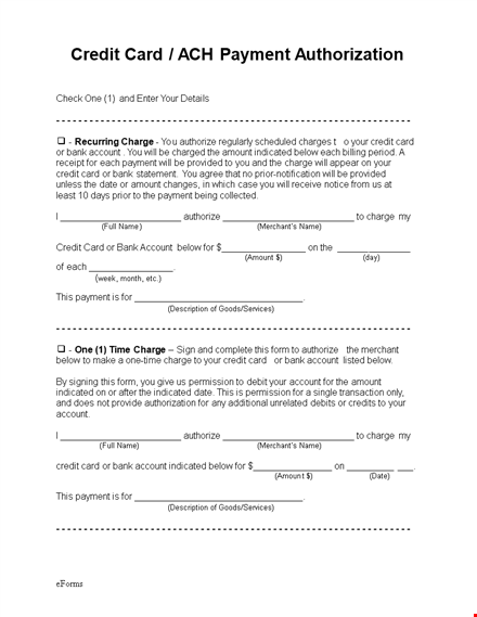 credit card authorization form template: securely authorize account charges template