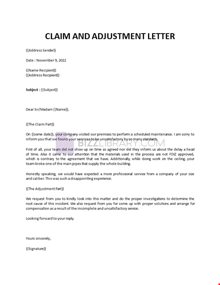 claim and adjustment letter template