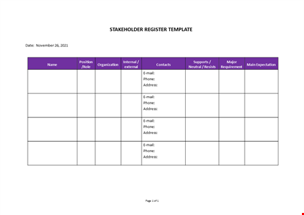 stakeholder register template template