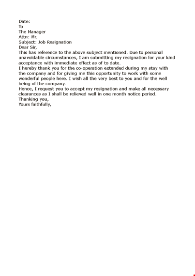 resignation letter format with notice period doc template