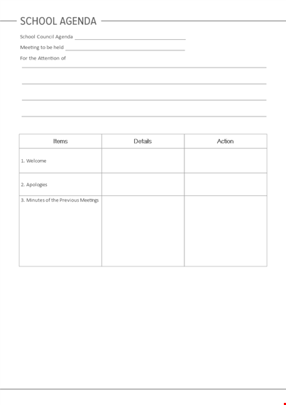 school agenda template for efficient organization and productivity template