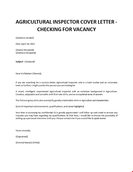 application letter for agriculture inspector template