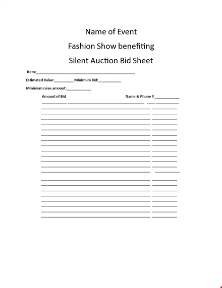 silent auction bid sheet - record & increase bids | event planning template