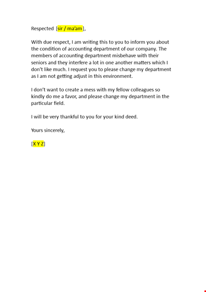 application for department change due to misbehavior template