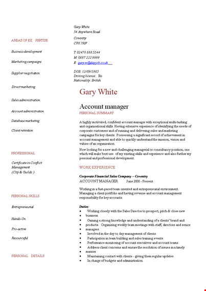 corporate account manager template