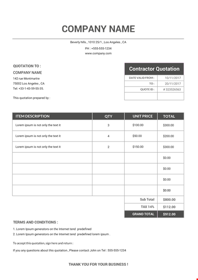 contractor quotation template - get a custom quote for your company template