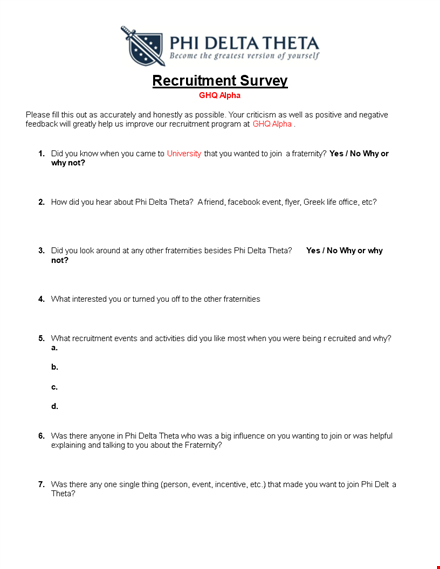 printable recruitment survey template template