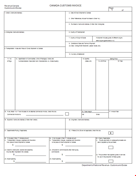 free invoice template for shipment of goods to canada | address included template