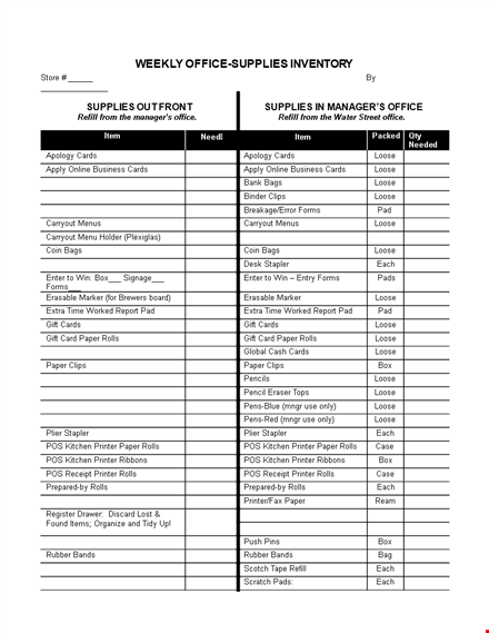 weekly office supply inventory list example template