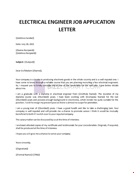 electrical engineer job application letter template