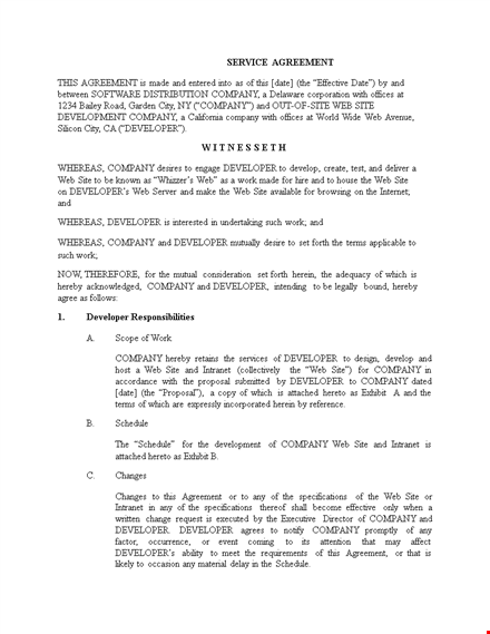 service agreement template for company & developers: shall we begin? template