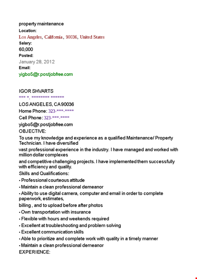 property maintenance resume template