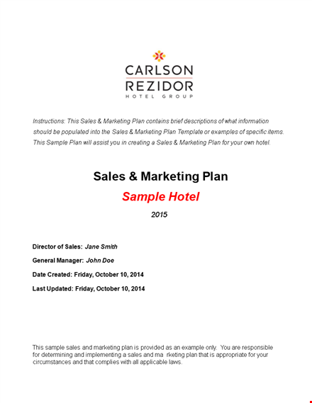 hotel sales action plan template